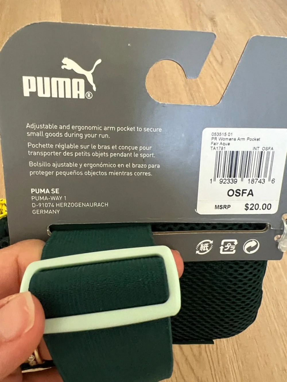 Puma Mint Green and Black Arm Pocket with Yellow Pull